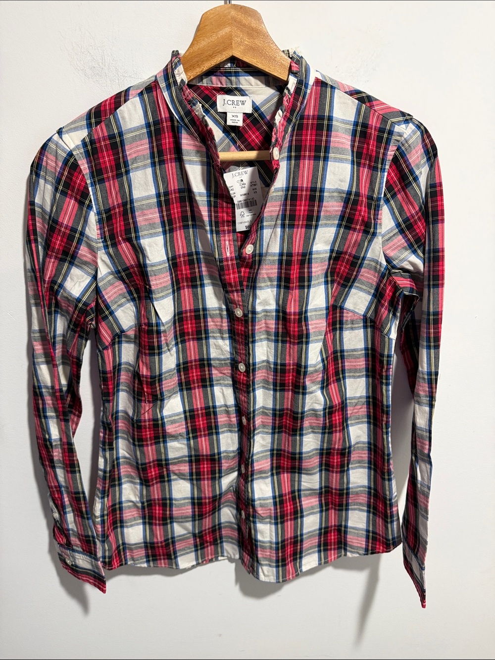 J. Crew Red White and Navy Plaid Cotton Button-Down Shirt